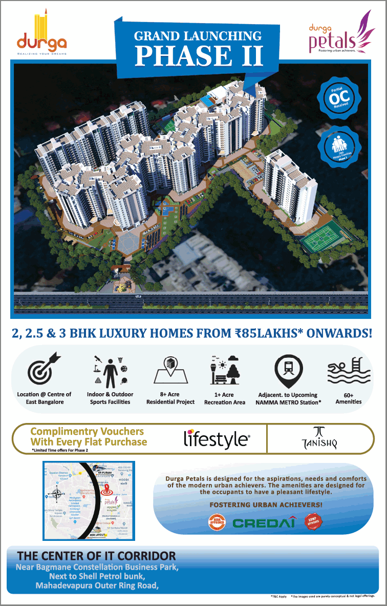 Book 2, 2.5 and 3 BHK luxury homes from Rs 85 Lakhs onwards at Durga Petals
